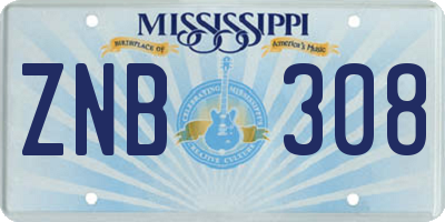 MS license plate ZNB308