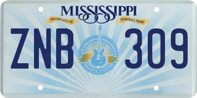 MS license plate ZNB309