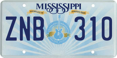 MS license plate ZNB310