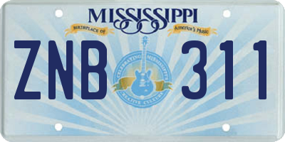 MS license plate ZNB311
