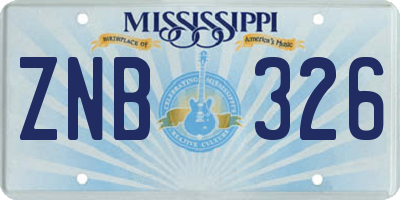 MS license plate ZNB326