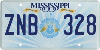 MS license plate ZNB328