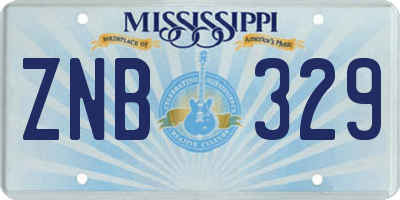 MS license plate ZNB329