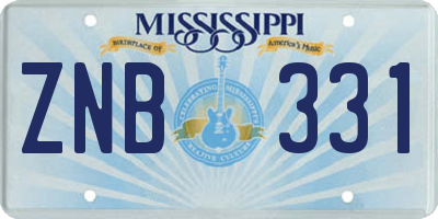 MS license plate ZNB331