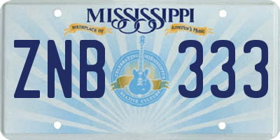 MS license plate ZNB333