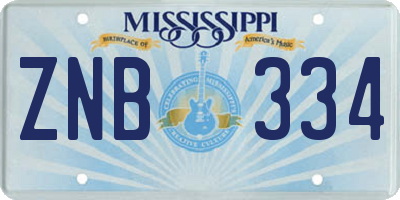 MS license plate ZNB334