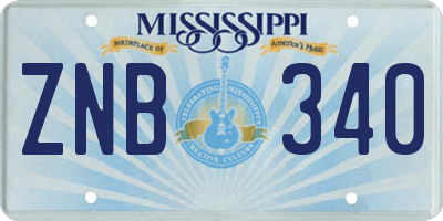 MS license plate ZNB340