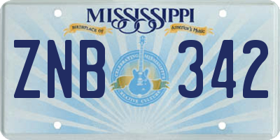 MS license plate ZNB342