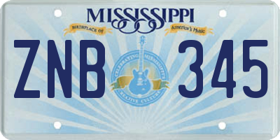 MS license plate ZNB345