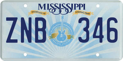 MS license plate ZNB346