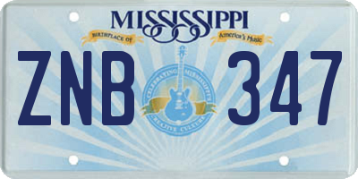 MS license plate ZNB347