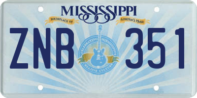 MS license plate ZNB351