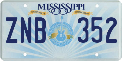 MS license plate ZNB352