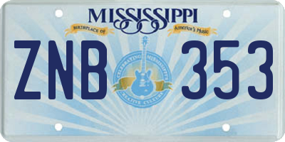 MS license plate ZNB353