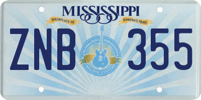 MS license plate ZNB355