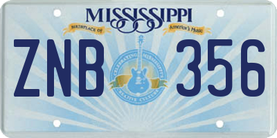 MS license plate ZNB356