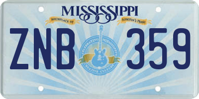 MS license plate ZNB359