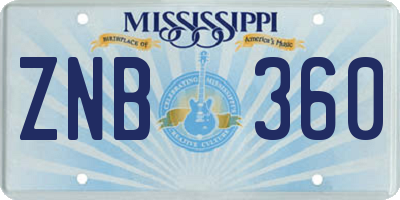MS license plate ZNB360