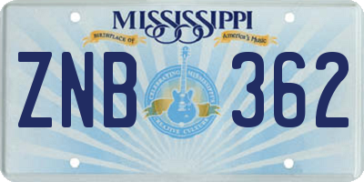 MS license plate ZNB362