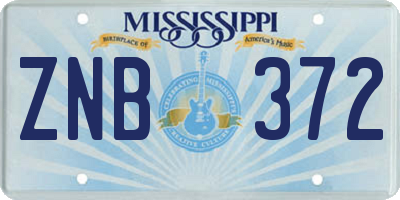 MS license plate ZNB372