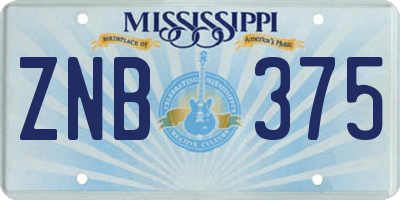 MS license plate ZNB375