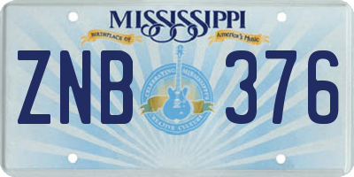 MS license plate ZNB376