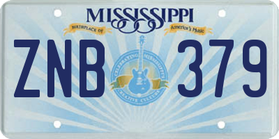 MS license plate ZNB379