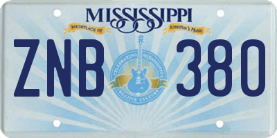 MS license plate ZNB380