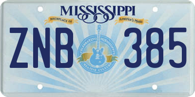 MS license plate ZNB385