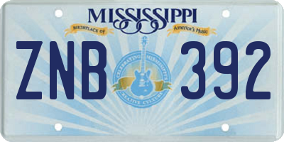 MS license plate ZNB392