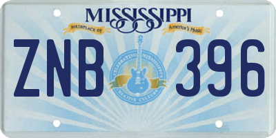 MS license plate ZNB396