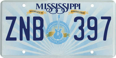 MS license plate ZNB397