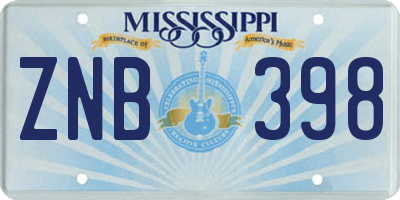 MS license plate ZNB398