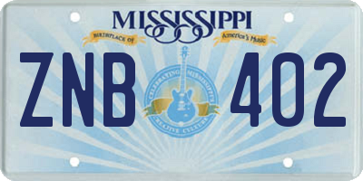 MS license plate ZNB402