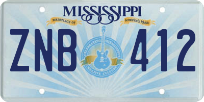MS license plate ZNB412