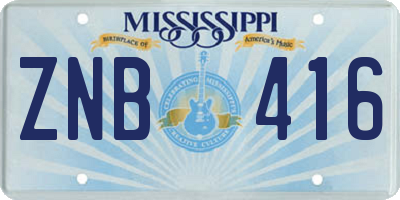 MS license plate ZNB416