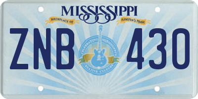 MS license plate ZNB430