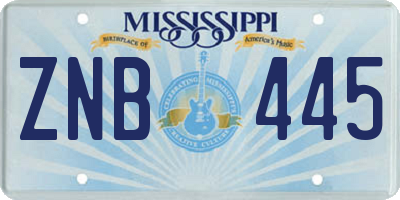 MS license plate ZNB445