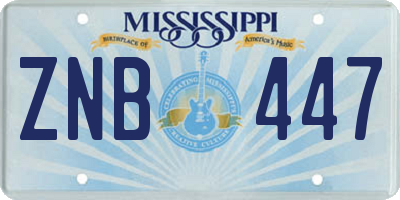 MS license plate ZNB447
