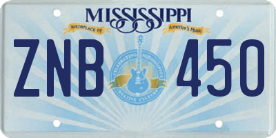 MS license plate ZNB450