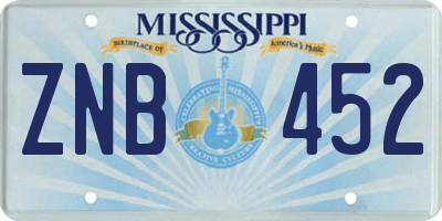 MS license plate ZNB452