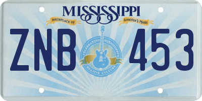 MS license plate ZNB453