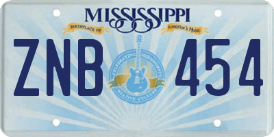MS license plate ZNB454