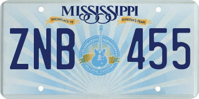 MS license plate ZNB455