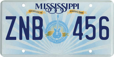 MS license plate ZNB456