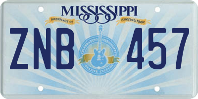 MS license plate ZNB457