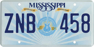 MS license plate ZNB458
