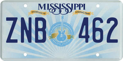 MS license plate ZNB462