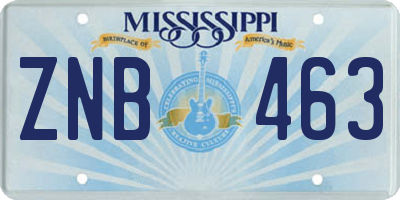 MS license plate ZNB463