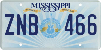 MS license plate ZNB466